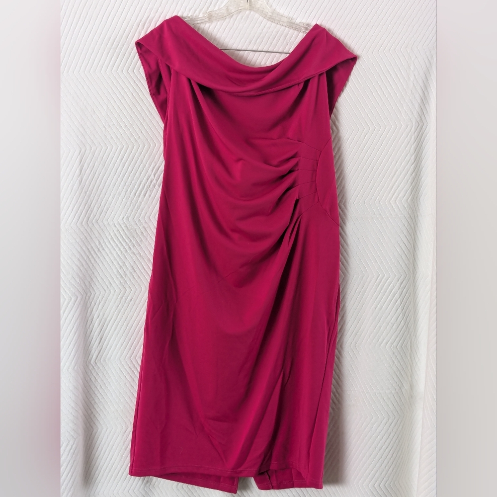🆕 HANNA NIKOLE Pink Off Shoulder Party DRESS Sz 18W Rich Hip Back Slit